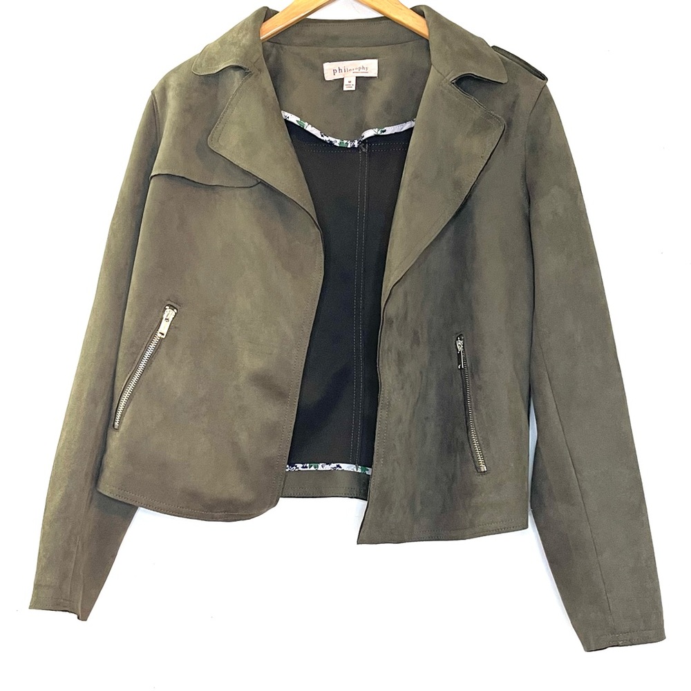Philosophy Faux Leather Olive Moto Utility Jacket Size M